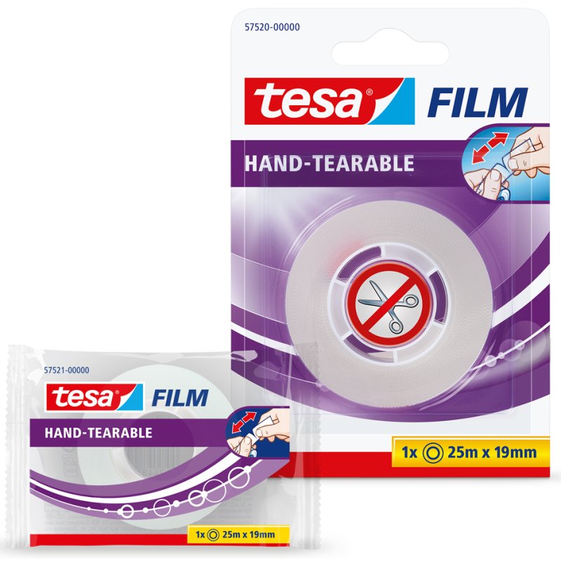 tesa ruban adhésif transparent déchirable à la main, 19 mm × 25 m, PP-folie