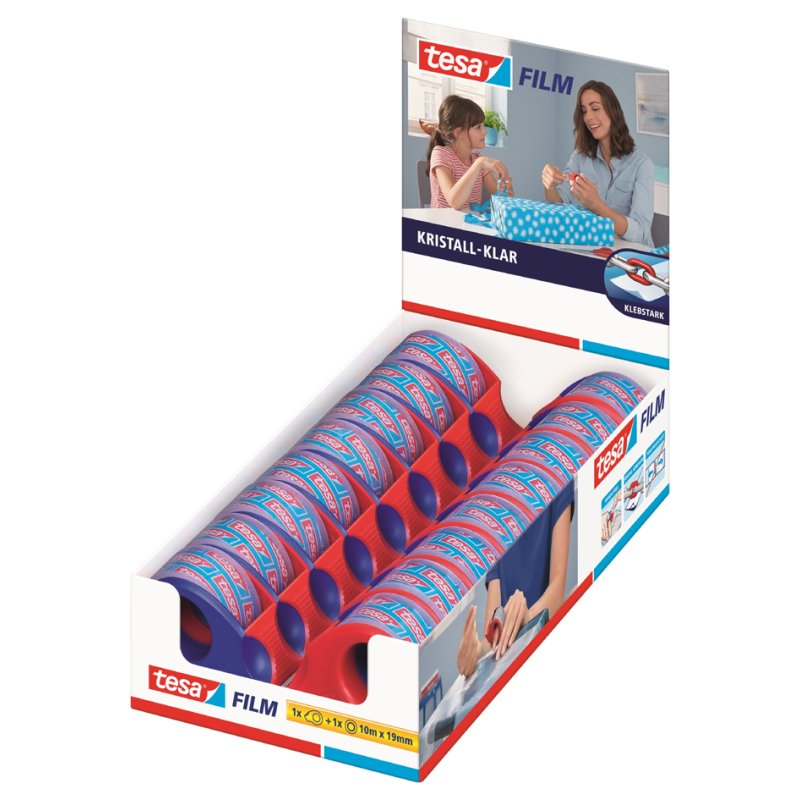 tesa Mini Dérouleur de Ruban, rechargeables, rouge/bleu, 16 pièces