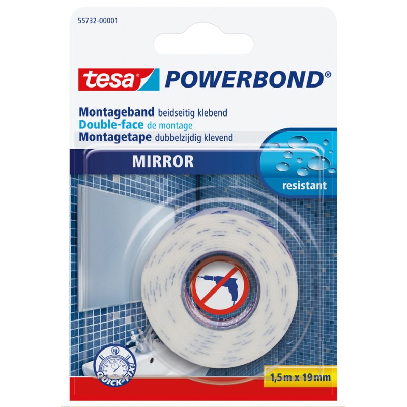 tesa Powerbond montagetape voor spiegels, wit, dubbelzijdig