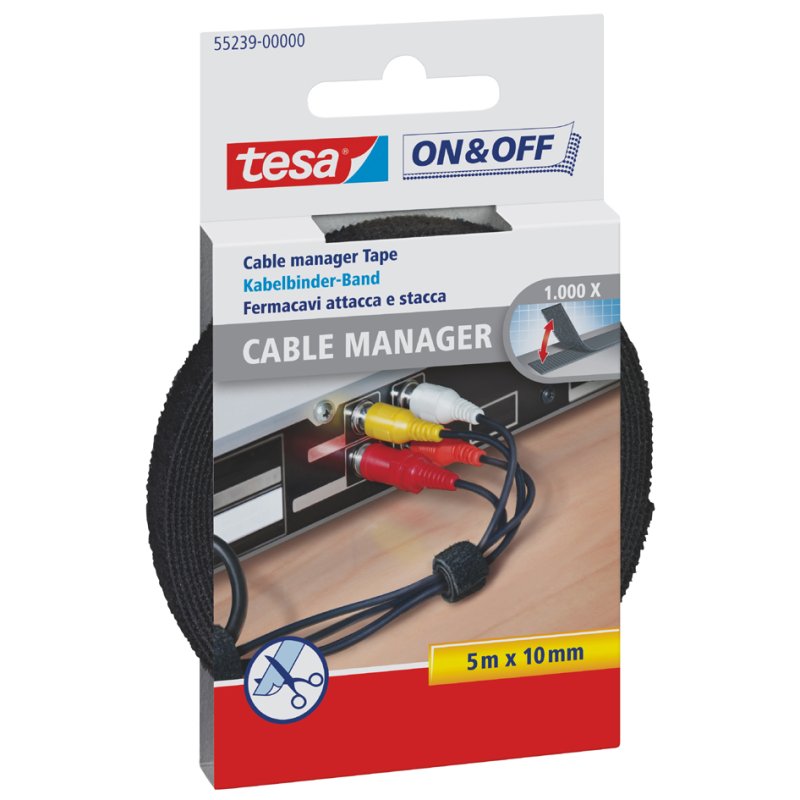 tesa klittenband kabelbinders herbruikbaar, zwart, 10 mm × 5 m