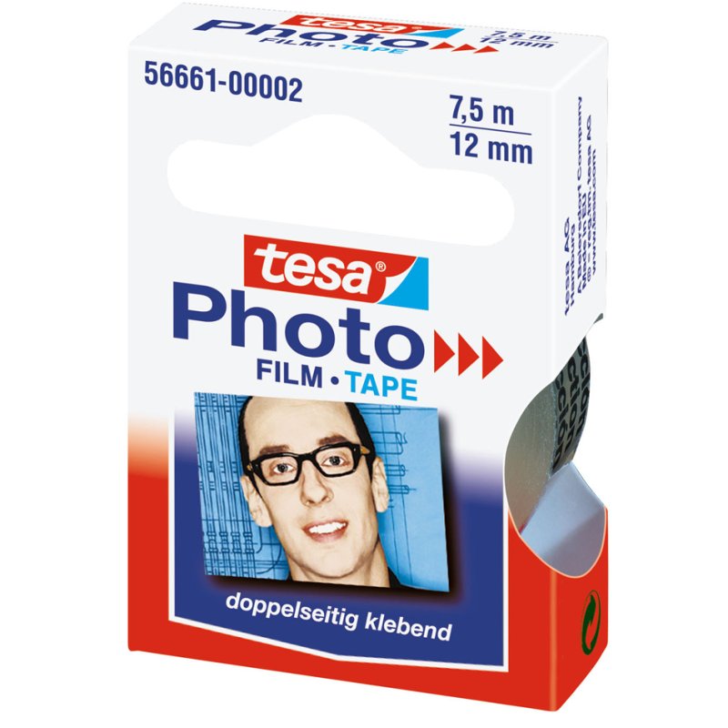 tesa Film Photo adhésif double face, 12 mm × 7,5 m, transparent, recharge