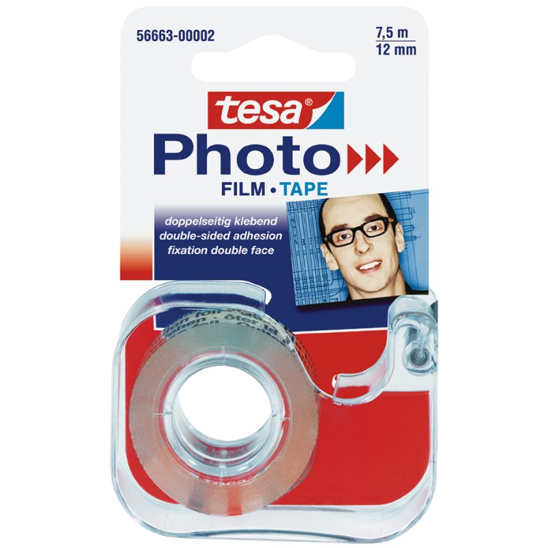tesa Film Photo adhésif double face, 12 mm × 7,5 m, transparent, recharge