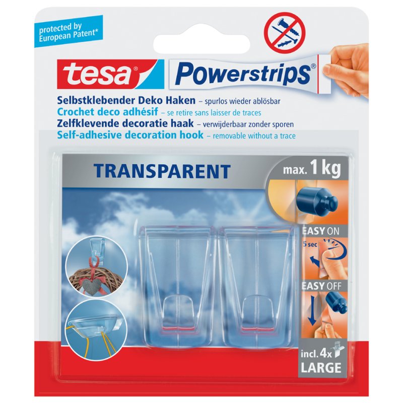 tesa Powerstrips crochets de décoration, réutilisables, transparent, max. 0,2 kg