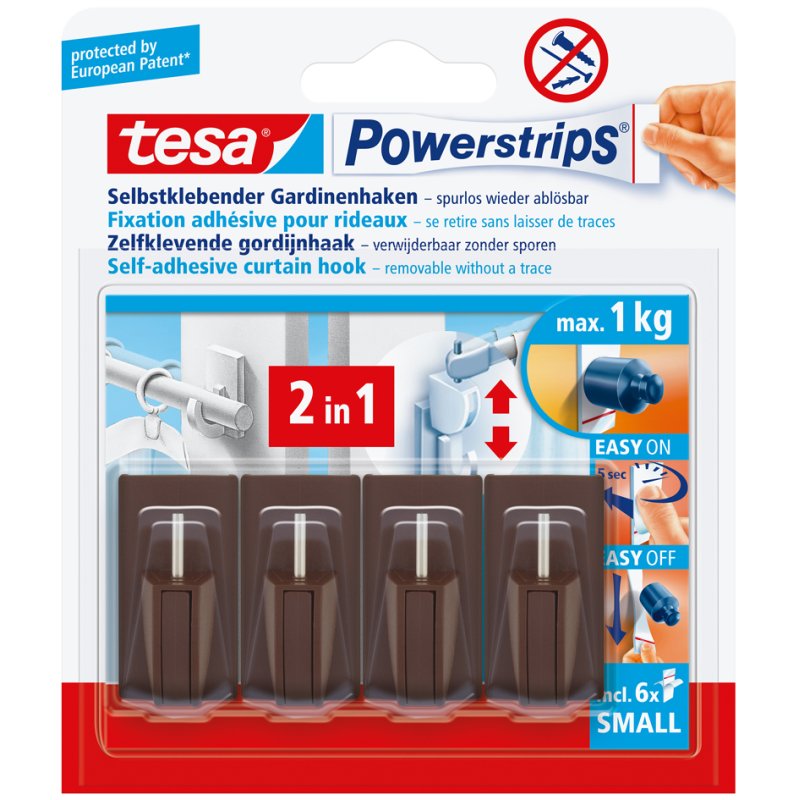 tesa Powerstrips gordijnhaken, wit, variabele bevestiging, 4 haken