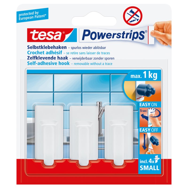 tesa Powerstrips crochets small classic, blanc, réutilisable, max. 1 kg