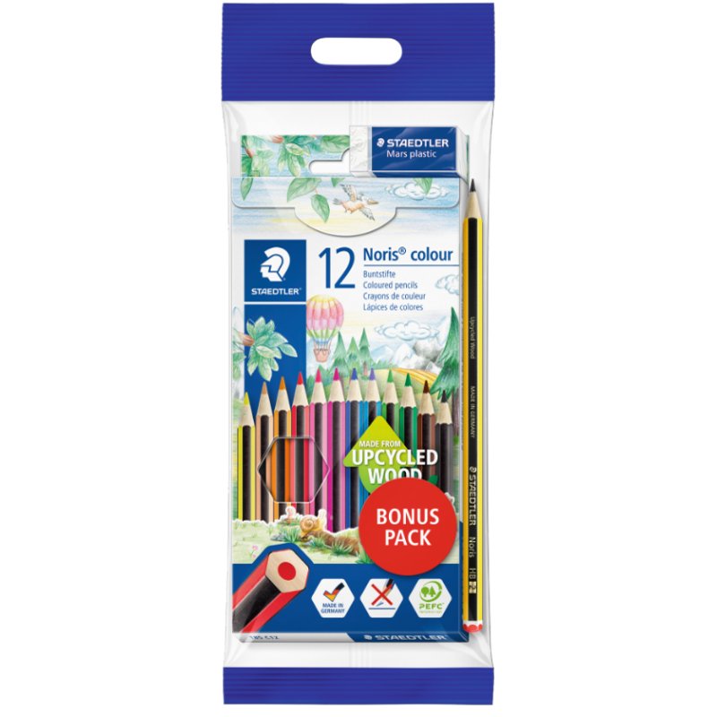 STAEDTLER crayons de couleur Noris Colour pack bonus, 12 pièces, bois recyclé