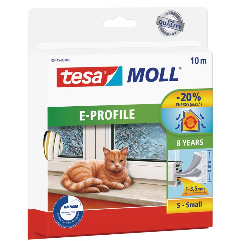 tesa MOLL CLASSIC joint en E-profil caoutchouc, blanc, 9 mm × 10 m