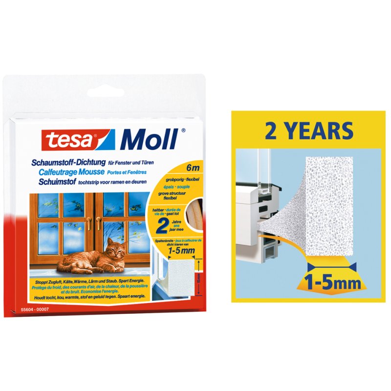 tesa mousse adhésive d'étanchéité, auto-adhésive, blanc, 9 mm × 6 m