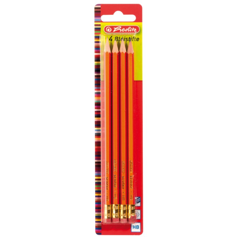 herlitz hexagonal pencils HB, with eraser, 4 pieces