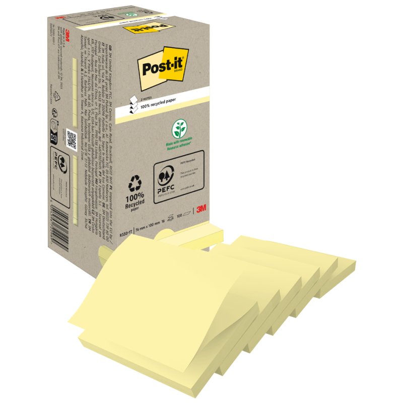 Post-it Notes autocollantes recyclées Z-Notes, 76×76 mm, jaune, 6 pièces