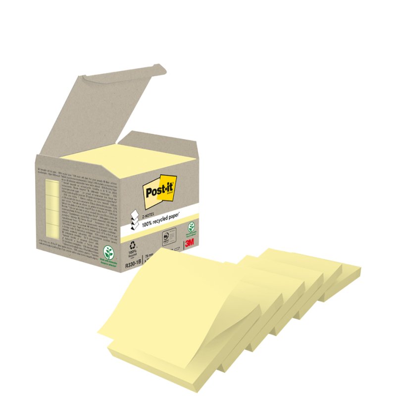 Post-it Notes autocollantes recyclées Z-Notes, 76×76 mm, jaune, 6 pièces