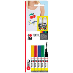 Marabu textielstiften Textil Painter, set van 5, 1-2 mm ronde punt