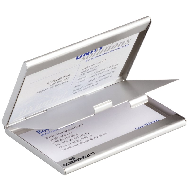 DURABLE business card holder Business Card Box Duo, matt silver, aluminium