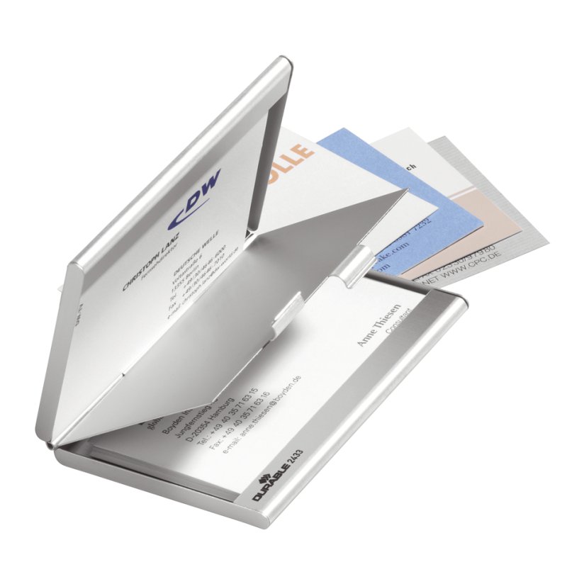 DURABLE business card holder Business Card Box Duo, matt silver, aluminium