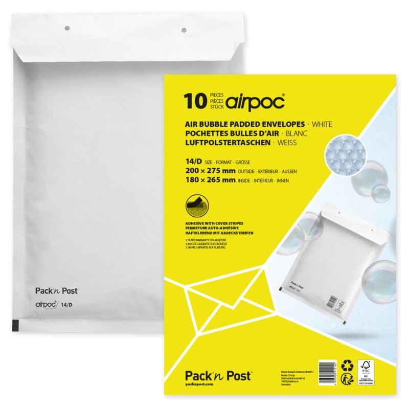 MAILmedia enveloppes à bulles type 18/H, blanc, 290×370 mm, 10 pièces