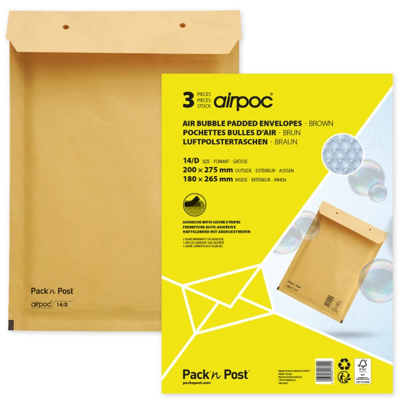 MAILmedia enveloppes à coussin d'air type 17/G, marron, 250×350 mm, 2 pièces