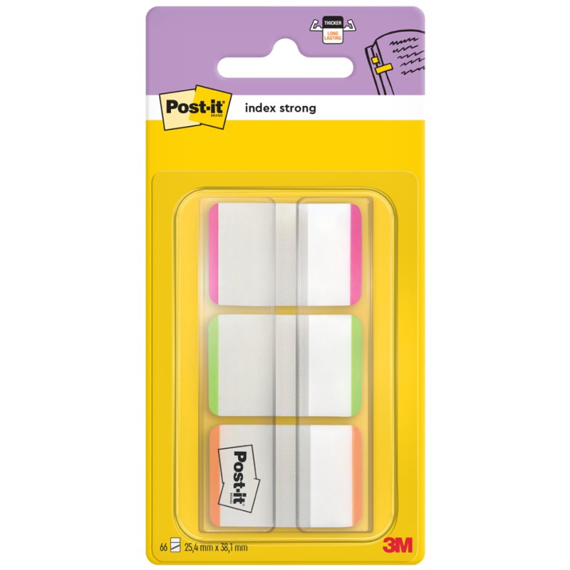 Post-it Index Strong bandes de marquage, 25,4×38,1 mm, champ d'écriture blanc, 66 pièces