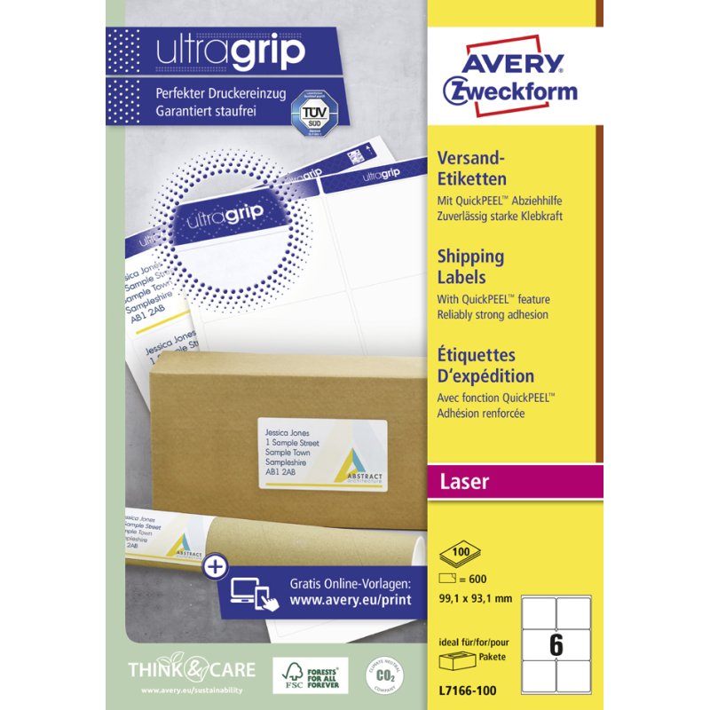 AVERY Zweckform étiquettes d'expédition, 99,1 × 93,1 mm, blanc brillant, 600 pièces