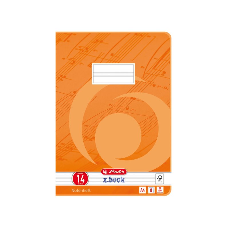 herlitz Cahier de musique A4, orange, 12 portées, 8 feuilles