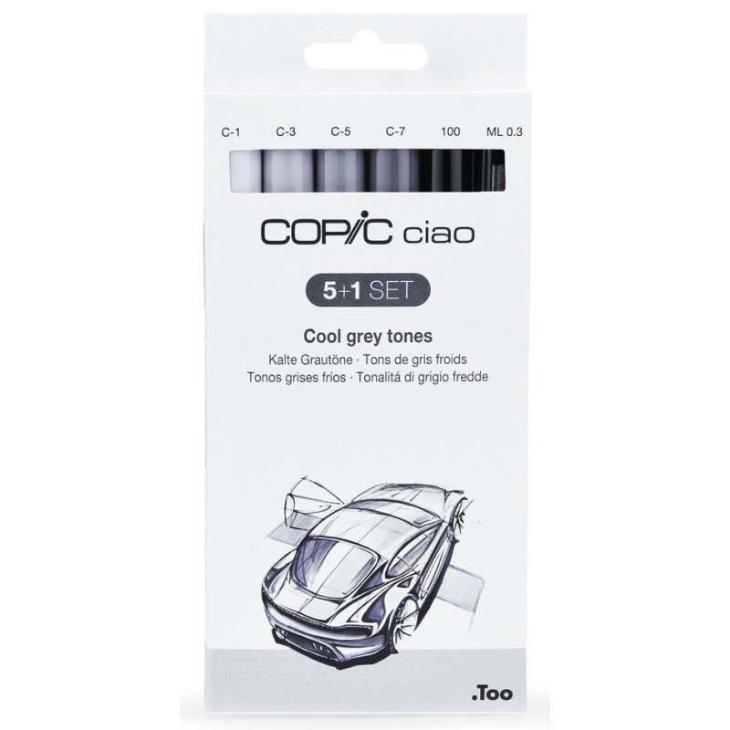 COPIC markers Ciao set, 5 grey tones + multiliner, alcohol-based, blendable