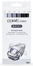 COPIC markers ciao set, 5 grijstinten + multiliner, alkoholbasis, vermengbaar
