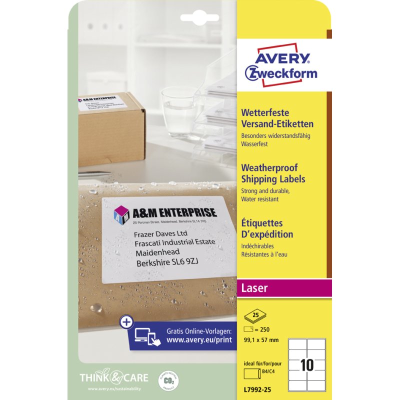 AVERY Zweckform étiquettes d'expédition résistantes aux intempéries, 99,1×67,7 mm, blanc, 200 pièces