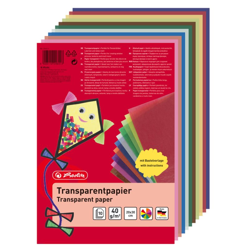 herlitz transparantpapier, 200×300 mm, gesorteerde kleuren, 10 vel