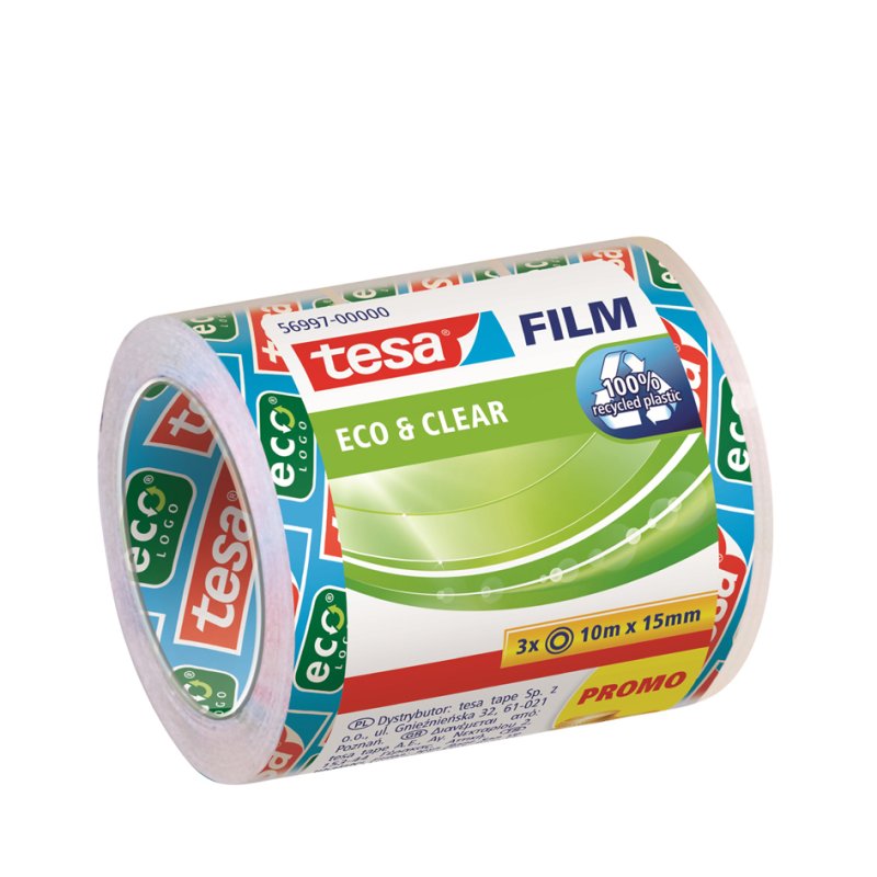 tesa Eco & Clear ruban adhésif transparent, 15 mm × 10 m, 3 pièces
