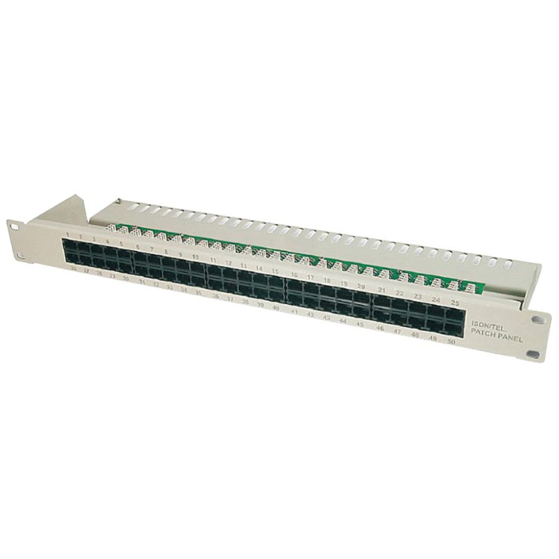 DIGITUS Panneau de brassage 19" ISDN cat. 3, 50 x RJ45, 1 U, gris clair