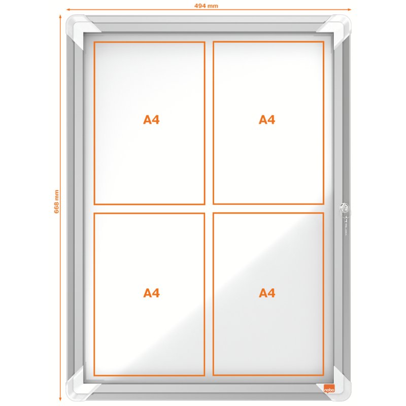 Vitrinekast Premium Plus, metalen achterwand, voor 8x A4-formaat