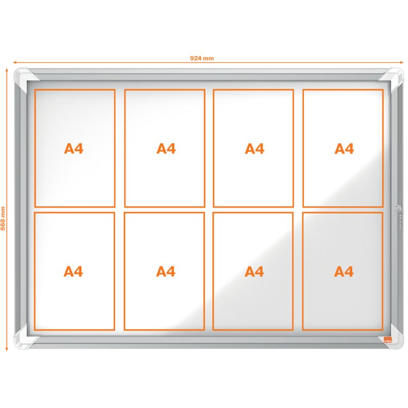 Vitrinekast Premium Plus, metalen achterwand, voor 8x A4-formaat
