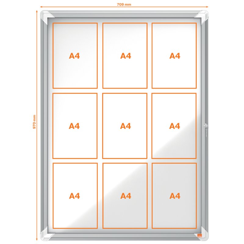 Vitrinekast Premium Plus, metalen achterwand, voor 8x A4-formaat