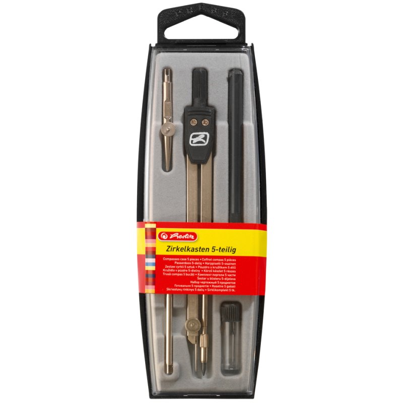 herlitz compas 5 pièces, noir, 110 mm