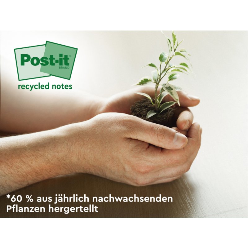 Post-it mémos recyclés, 127×76 mm, jaune, 6 blocs