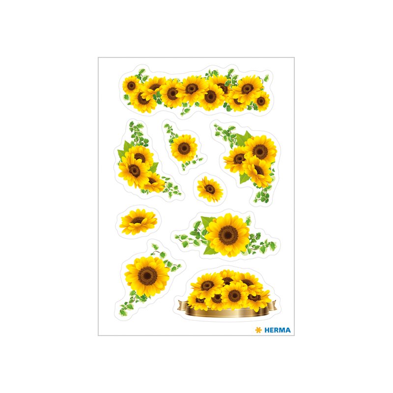 HERMA stickers décoration tournesols, papier auto-adhésif, 3 feuilles de 9 stickers