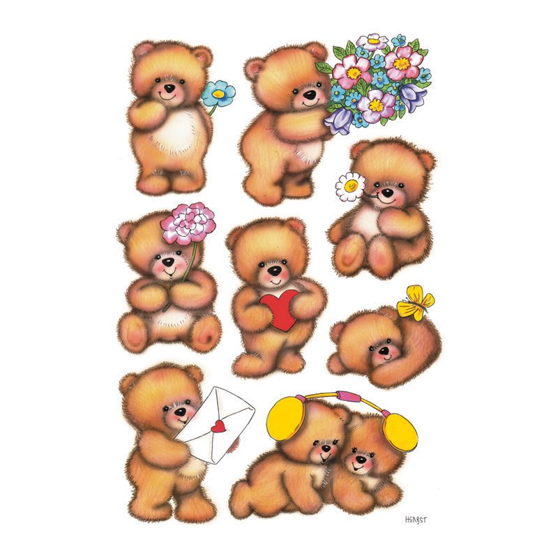 HERMA sticker sheet Bears with flowers, paper, 3 sheets of 8 stickers