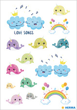 HERMA glitter stickers Liedjes over de Liefde, zelfklevend, 2 vel à 14 stickers