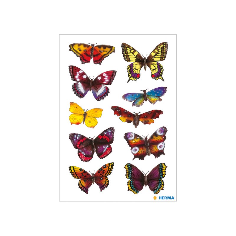 HERMA Butterfly Stickers 3084, Self-Adhesive, Paper, 3 Sheets of 14 Stickers Each