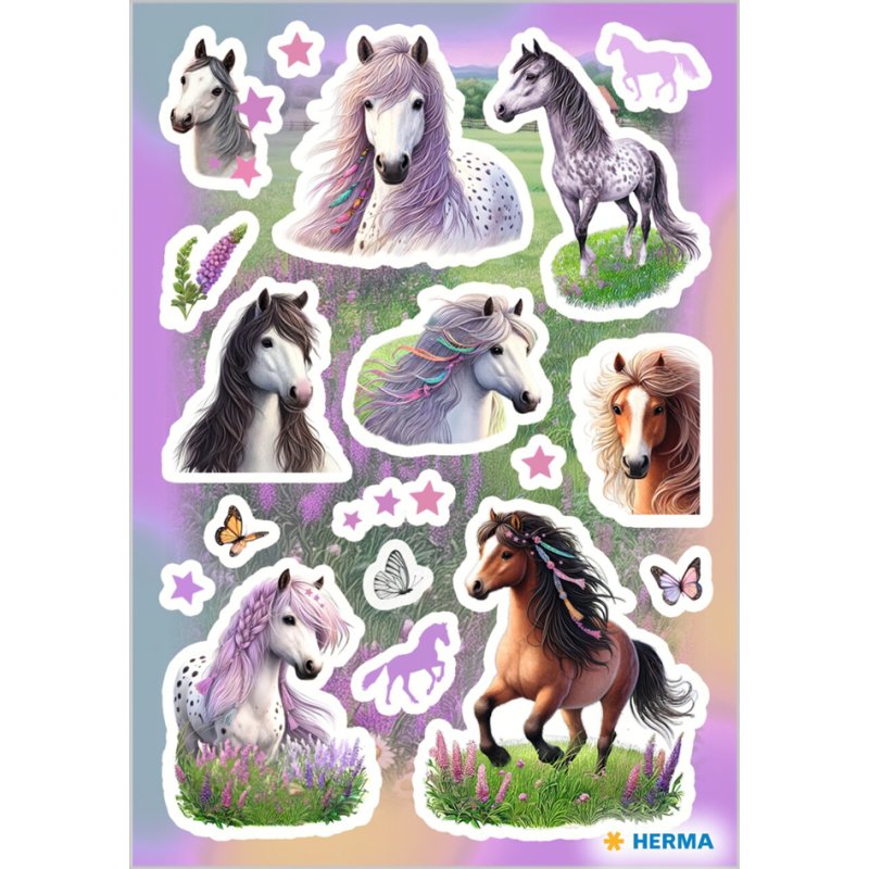 HERMA stickers décoration chevaux dessinés, auto-adhésifs, papier, 3 feuilles à 6 stickers