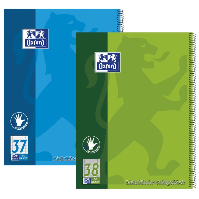 Oxford cahier gaucher étudiant A4+, ligné, bleu, 80 feuilles