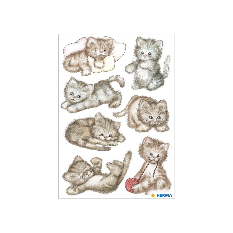 HERMA feuilles d'autocollants Chatons, papier auto-adhésif, imprimé coloré, 3 feuilles à 8 stickers