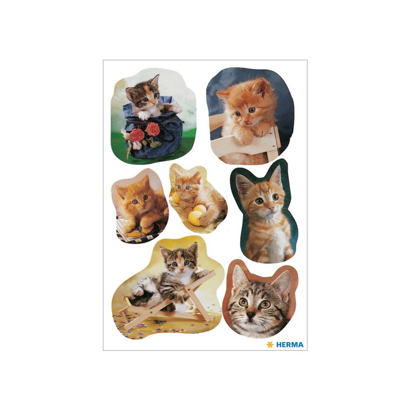 HERMA feuilles d'autocollants Chatons, papier auto-adhésif, imprimé coloré, 3 feuilles à 8 stickers