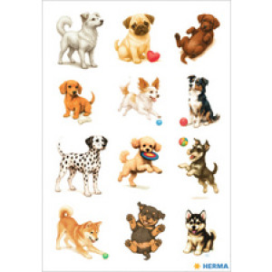 HERMA hondenpuppy stickerset, zelfklevend papier, 3 vel à 9 stickers