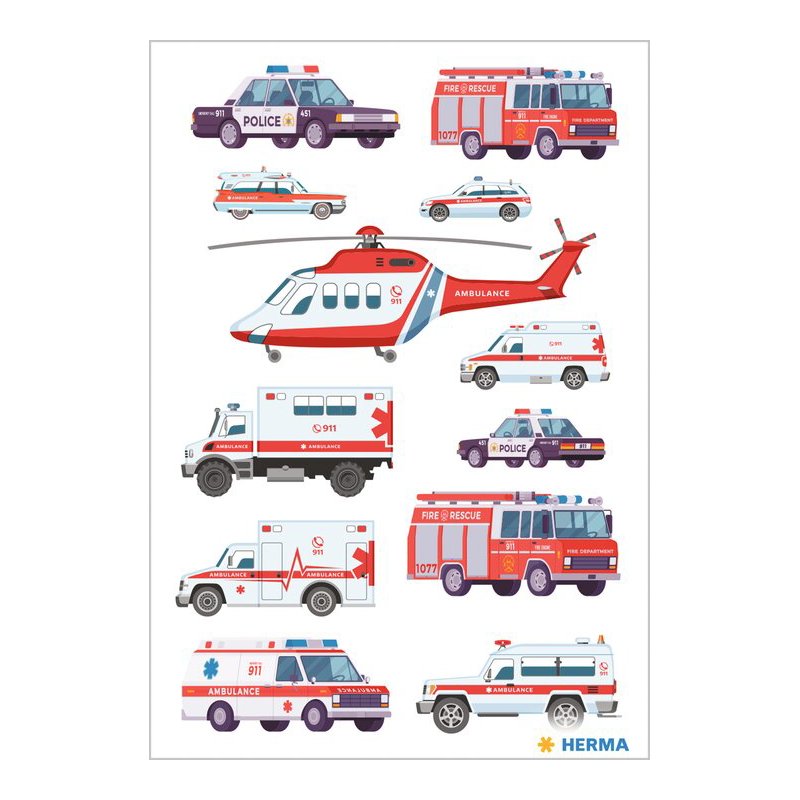 HERMA autocollants police et services d'urgence, auto-adhésifs, 84×120 mm, 3 feuilles de 12 autocollants