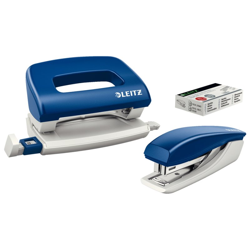 LEITZ stapler and hole punch set, blue, including 1000 staples