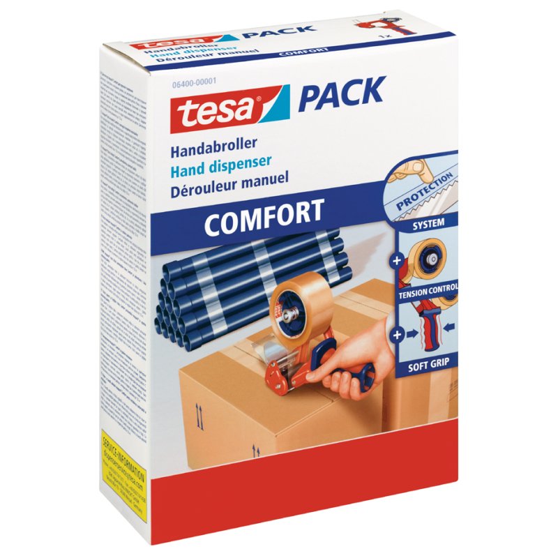 tesa dérouleur manuel COMFORT 6400, ruban d'emballage jusqu'à 50 mm, grip confort