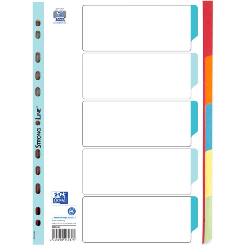 Oxford onglets en carton, blancs, A4, couleur 5-partie
