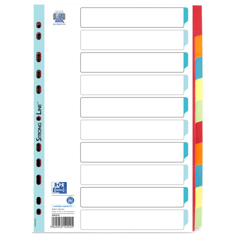 Oxford onglets en carton, blancs, A4, couleur 5-partie