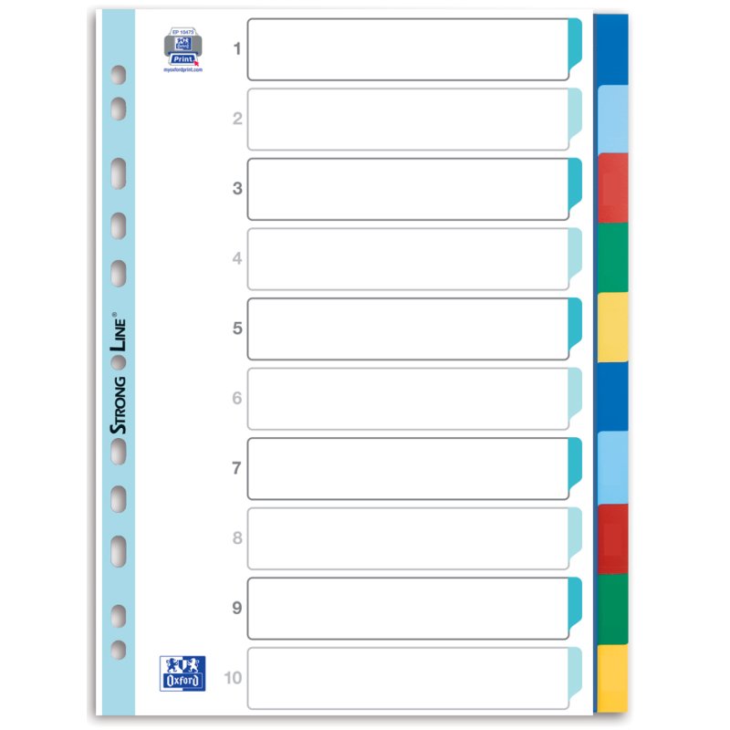 Oxford intercalaires en plastique A4, 5 couleurs, 10 pièces
