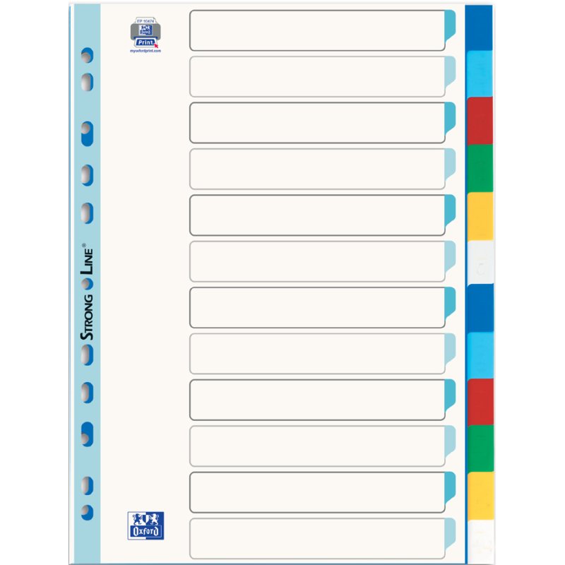 Oxford intercalaires plastique A4, blanc coloré, 12 pièces